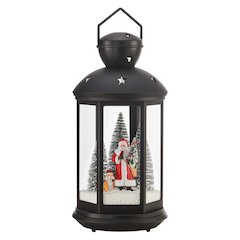 Christmas Scene Falling Snow Musical Snow Globe Lantern - Black