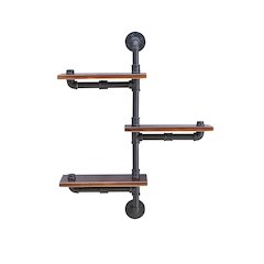 3-Tier Staggered Industrial Rustic Pipe Shelving Unit - Wall Mount