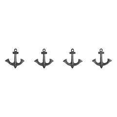 4 Piece Dark Brown Iron Anchor Two-Prong Wall Sculpture Utility Double Hooks