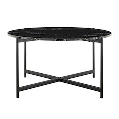 Round Marble Finish Veneer Top Black Metal Large Coffee Table - Black Marble