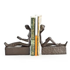 Man & Woman Reading Metal Bookend Set