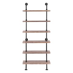 Distressed Wood Finish Rustic 6-Tier Iron Pipe Wall Mount Ladder Shelf