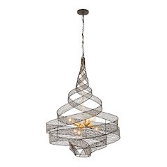 Flow 6-Lt Twist Pendant - Matte Black/French Gold