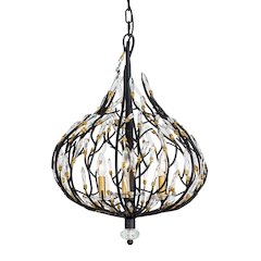 Bask 3-Lt Crystal Pendant - Matte Black/French Gold