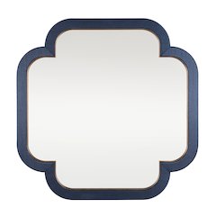 Swiss 36x36 Wall Mirror - Dark Blue Grasscloth/Weathered Brass