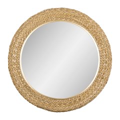 Athena 40-in Round Wall Mirror - French Gold/Natural Seagrass