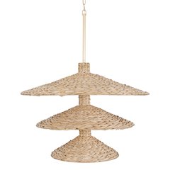 Hilton Head 15-Lt 3-Tier Pendant - French Gold/Natural Seagrass