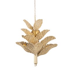 Banana Leaf 12-Lt Chandelier - French Gold/Natural Seagrass