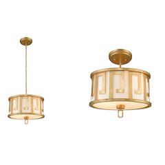 Lemuria 2 Light Medium Pendant - Distressed Gold, Ivory Shade