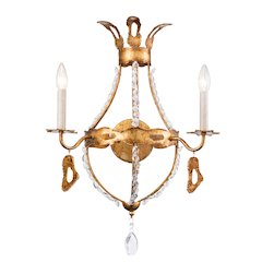 Monteleone 2-Light Sconce in Gold Leaf with Crystal Beading