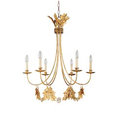 Sweet Olive French Rustic Metal and Crystal 6  Light Chandelier in Antiqued Gold
