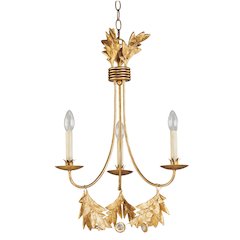 Sweet Olive French Rustic 3 Light Antiqued Gold Mini Chandelier