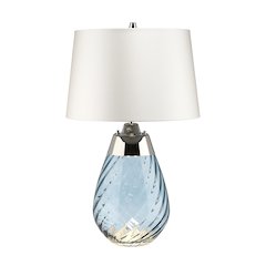 Small Lena Table Lamp in Blue with Off White Satin Shade