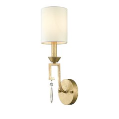 Small Lemuria Sconce with white Drum Shade and crystal accent in Warm Gold