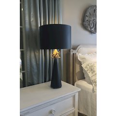 Neo Black Buffet Table Lamp with Distressed Gold accents and inside of Shade