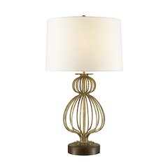 Lafitte Distressed Buffet  Table Lamp with White Fabric Drum shade