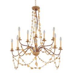Mosaic Extra Large Antiqued Gold Flambeau Inspired 15 Light Chandelier