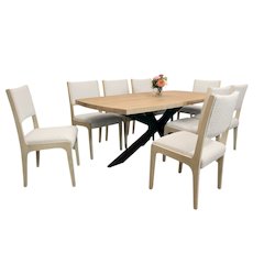 Logan 82" Dining Table, with 8 Ash Ivory Boucle Dining Chairs