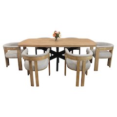 Logan 82" Dining Table with 6 Trish Silver Arm Chairs
