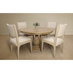 Jenna 48" Dining Table with 2 Sets of Ash Chairs in Ivory Boucle Fabric