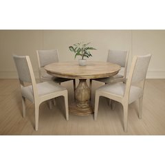Jenna 48" Dining Table with 2 Sets of Ash Chairs in Gray Boucle Fabric