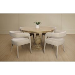 Jenna 48" Dining Table with 2 Sets of Galway Chairs in Ivory Linen Fabric