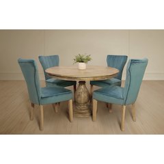 Jenna 48" Dining Table with 2 Sets of Cleo Side Chairs in Teal Velvet