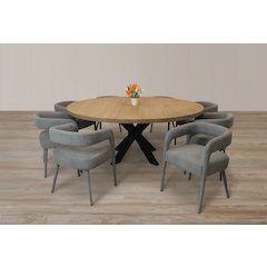 9-Piece 72" Dining Set 8 Galway Dining Chairs in Dark Gray Linen Fabric
