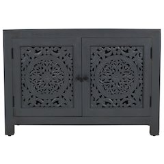 Weatherly 2-Door Accent Cabinet with Hand-Carved Doors in Gray
