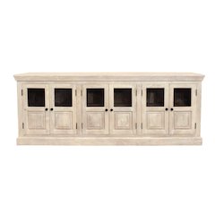 Tropez 6-Door Sideboard with Glass Panels in Distressed White
