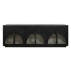 Kate 6-Door Sideboard with Solid Wood, Oak, Iron Handles, Dark Brown Finish