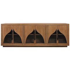Kate 6-Door Sideboard with Solid Wood, Acacia, Iron Handles, Natural Finish