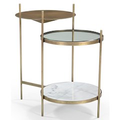 Galahad Iron Side Table in Textured Brass with Marble Shelf