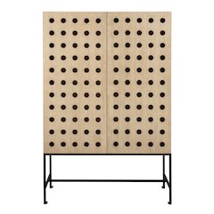 Becca 2-Door Tall Cabinet in Sand Oak Finish on Solid Pine Wood