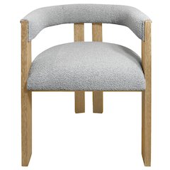 Trish Solid Wood Dining Arm Chair with Gray Boucle Fabric and Down-Filled Seat