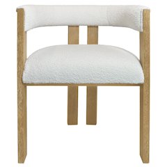 Trish Solid Wood Dining Arm Chair with Ivory Boucle Fabric and Down-Filled Seat