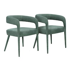 2-Piece Set: Galway Arm Chairs in Teal Linen Fabric on Metal Frame
