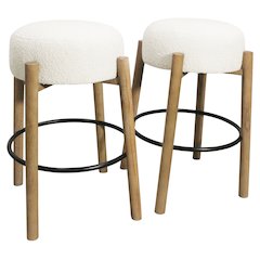 Natalia Barstool in Ivory Boucle Fabric 2-Piece Set