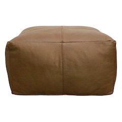 Mid-Century Java Leather Pouf in Dark Brown