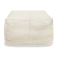 Mid-Century Java Leather Pouf in Ivory