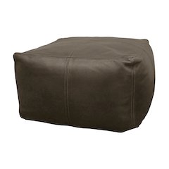 Mid-Century Java Leather Pouf in Grey