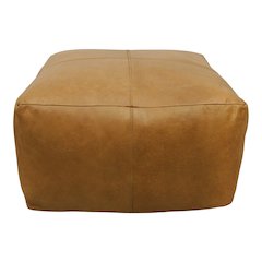Batton Leather Pouf in Caramel