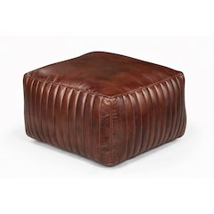 Brie Leather Pouf - Burgundy