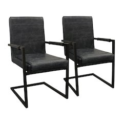 Wendy Arm Chair in Antique Black Leather 2-Piece Set