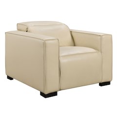 Riseholme Reclining Lounge Chair with Black Legs and Beige Full-Leather