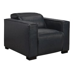 Riseholme Reclining Lounge Chair with Black Legs and Blue Full-Leather