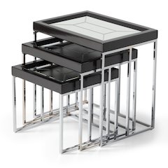 Carmela Nesting Tables, Set of 3 - Glossy Charcoal Sand
