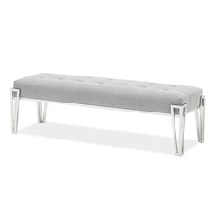 Rose Velvet Accent Bench - Gray/Chrome