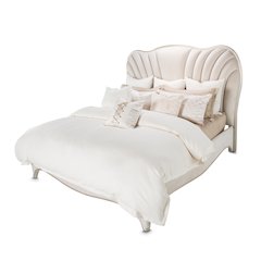 London Place Cal. King Velvet Panel Bed - Creamy Pearl