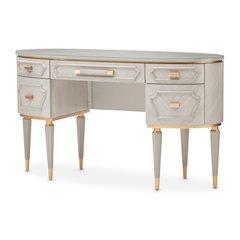 St. Charles Vanity Desk with Glass Top - Dove Gray